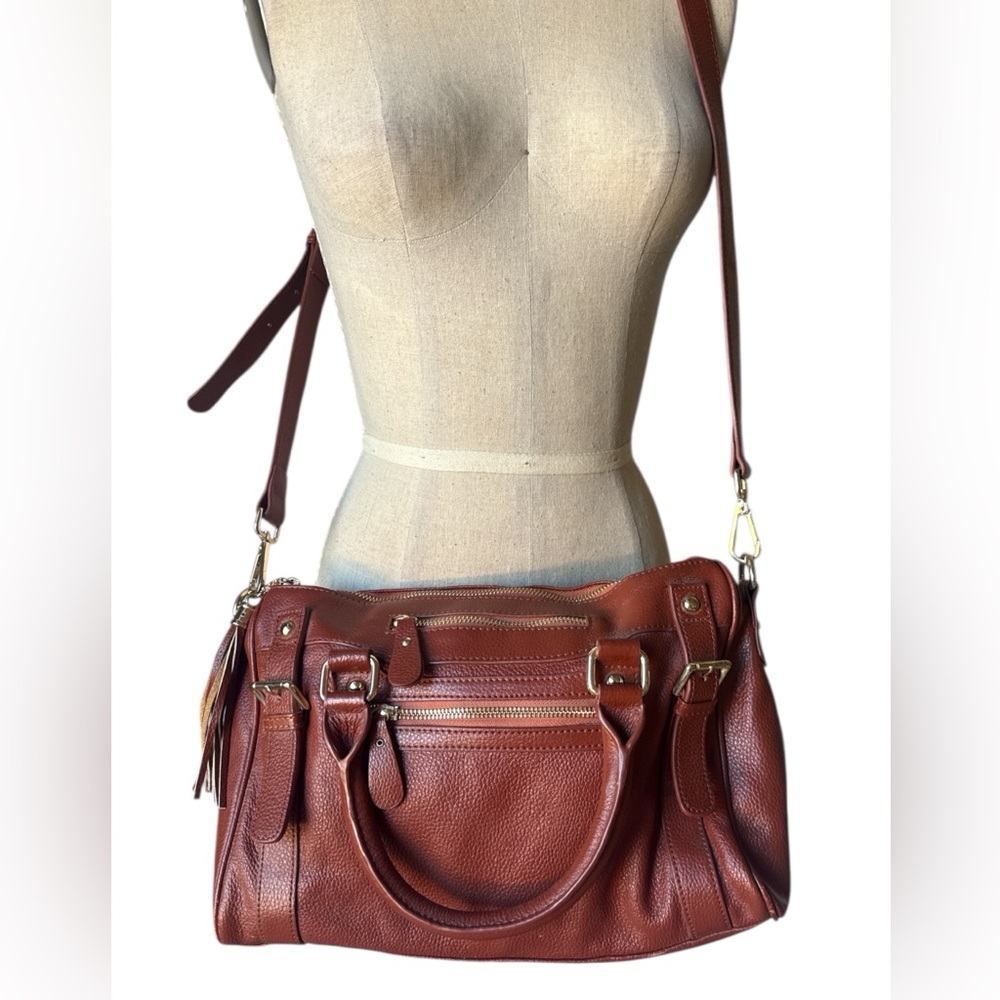 Erica Anenberg pebbled soft leather purse deep brown outer pockets crossbody